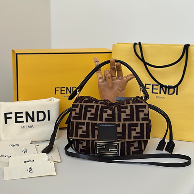 fendi mamma baguette velvet ff jacquard drawstring flap shoulder handbag